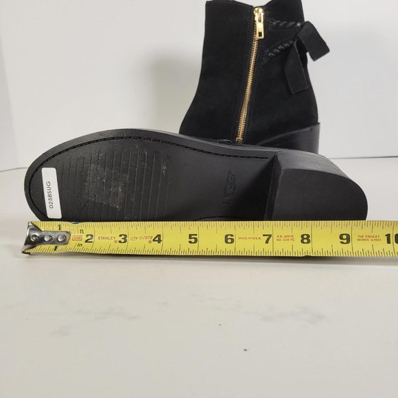 UGG FRAISE Black Suede Leather Whipstitch Back Bow Boot Women Size 7 - Picture 15 of 15